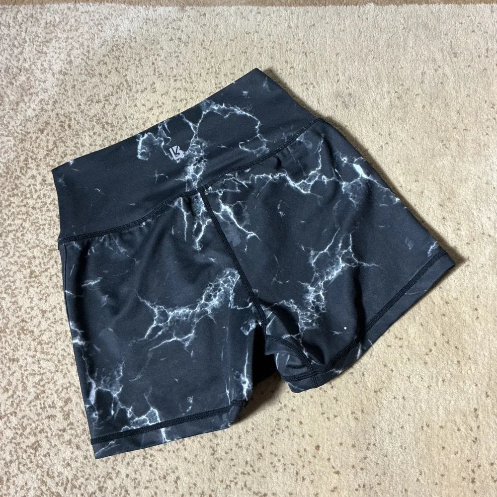Buffbunny Collection‎ Black White Marble High Rise Athletic Biker Shorts Small